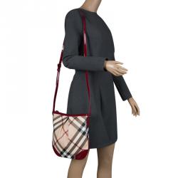 Pre Owned Burberry Raspberry Nova Check PVC Medium Chesham Crossbody 