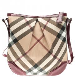 Pre Owned Burberry Raspberry Nova Check PVC Medium Chesham Crossbody 