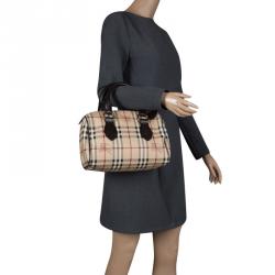 Pre Owned Burberry Choco Brown Haymarket Check PVC Chester Bowling Bag