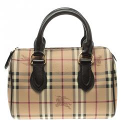Pre Owned Burberry Brown Haymarket Check PVC Chester Bowling Bag