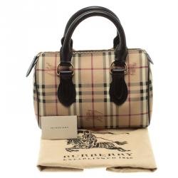 Pre Owned Burberry Brown Haymarket Check PVC Chester Bowling Bag
