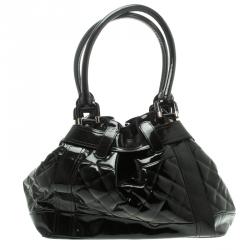 Pre Owned Burberry Black Patent Leather Beaton Satchel