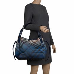 Pre Owned حقيبة يد بربري بيلمور PVC كاروهات سوبرنوفا آومبريه زرقاء