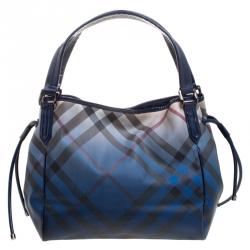 Pre Owned حقيبة يد بربري بيلمور PVC كاروهات سوبرنوفا آومبريه زرقاء