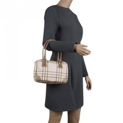 Pre Owned Burberry Pink/Brown House Check PVC Chester Satchel