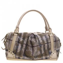 Pre Owned Burberry Beige Smoke Check PVC Heart Studded Satchel