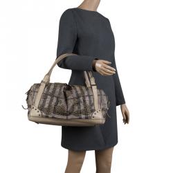 Pre Owned Burberry Beige Smoke Check PVC Heart Studded Satchel