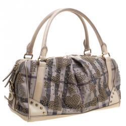 Pre Owned Burberry Beige Smoke Check PVC Heart Studded Satchel
