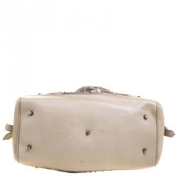 Pre Owned Burberry Beige Smoke Check PVC Heart Studded Satchel