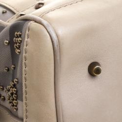 Pre Owned Burberry Beige Smoke Check PVC Heart Studded Satchel