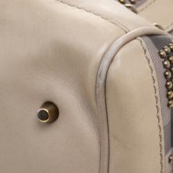 Pre Owned Burberry Beige Smoke Check PVC Heart Studded Satchel