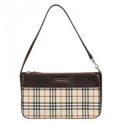 Pre Owned Burberry Dark Brown Plaid Canvas/Leather Shoulder Bag