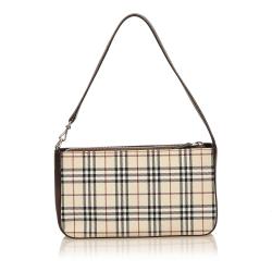 Pre Owned Burberry Dark Brown Plaid Canvas/Leather Shoulder Bag