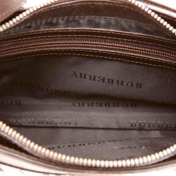 Pre Owned Burberry Dark Brown Plaid Canvas/Leather Shoulder Bag