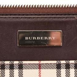 Pre Owned Burberry Dark Brown Plaid Canvas/Leather Shoulder Bag