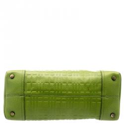 Pre Owned Burberry Green Embossed Check Leather Satchel