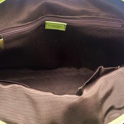 Pre Owned Burberry Green Embossed Check Leather Satchel