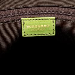 Pre Owned Burberry Green Embossed Check Leather Satchel