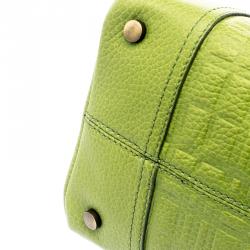 Pre Owned Burberry Green Embossed Check Leather Satchel