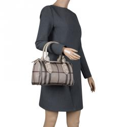 Pre Owned Burberry Beige Smoked Check PVC Small Chester Boston Bag