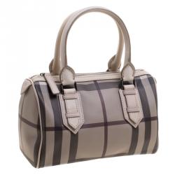 Pre Owned Burberry Beige Smoked Check PVC Small Chester Boston Bag