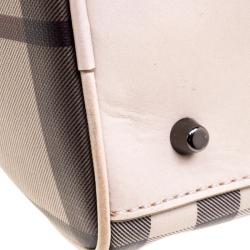 Pre Owned Burberry Beige Smoked Check PVC Small Chester Boston Bag