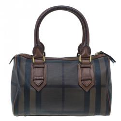 Pre Owned Burberry Brown Nova Check Leather Boston Bag