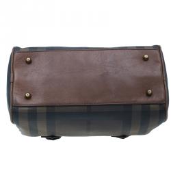 Pre Owned Burberry Brown Nova Check Leather Boston Bag