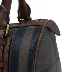 Pre Owned Burberry Brown Nova Check Leather Boston Bag