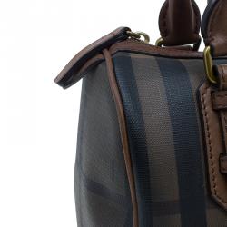 Pre Owned Burberry Brown Nova Check Leather Boston Bag