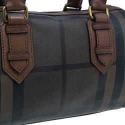 Pre Owned Burberry Brown Nova Check Leather Boston Bag