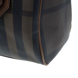 Pre Owned Burberry Brown Nova Check Leather Boston Bag