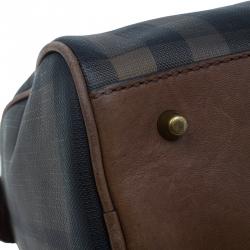 Pre Owned Burberry Brown Nova Check Leather Boston Bag