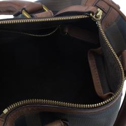 Pre Owned Burberry Brown Nova Check Leather Boston Bag