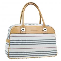 Pre Owned Burberry Horizontal Check Stripe Check Women Bowling Bag