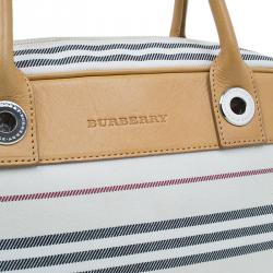 Pre Owned Burberry Horizontal Check Stripe Check Women Bowling Bag