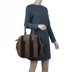 مملوكة مسبقًا Burberry Brown Suede Stripes Medium Orchard Bag