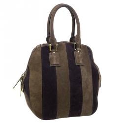 مملوكة مسبقًا Burberry Brown Suede Stripes Medium Orchard Bag