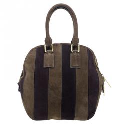 مملوكة مسبقًا Burberry Brown Suede Stripes Medium Orchard Bag