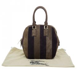 مملوكة مسبقًا Burberry Brown Suede Stripes Medium Orchard Bag