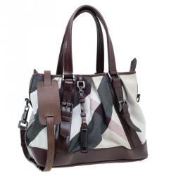 مملوكة مسبقًا حقيبة بربري لوري جلد و كانفاس بني ميغا تشيك 