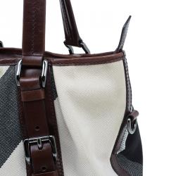 مملوكة مسبقًا حقيبة بربري لوري جلد و كانفاس بني ميغا تشيك 