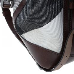 مملوكة مسبقًا حقيبة بربري لوري جلد و كانفاس بني ميغا تشيك 