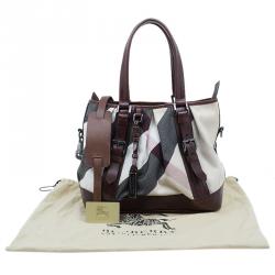 مملوكة مسبقًا حقيبة بربري لوري جلد و كانفاس بني ميغا تشيك 