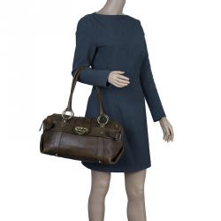 Pre Owned Burberry Olive Green Leather Buckle Boston Bag