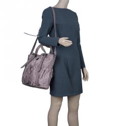 Pre Owned Burberry Rose Gold Nylon Super Nova Check Drawstring Tote