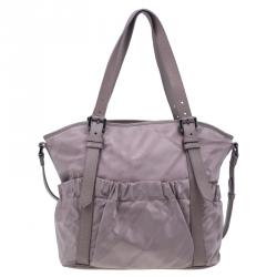 Pre Owned Burberry Rose Gold Nylon Super Nova Check Drawstring Tote