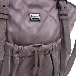 Pre Owned Burberry Rose Gold Nylon Super Nova Check Drawstring Tote