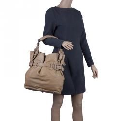 Pre Owned Burberry Beige Leather Bridle Tote