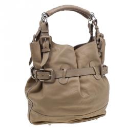 Pre Owned Burberry Beige Leather Bridle Tote